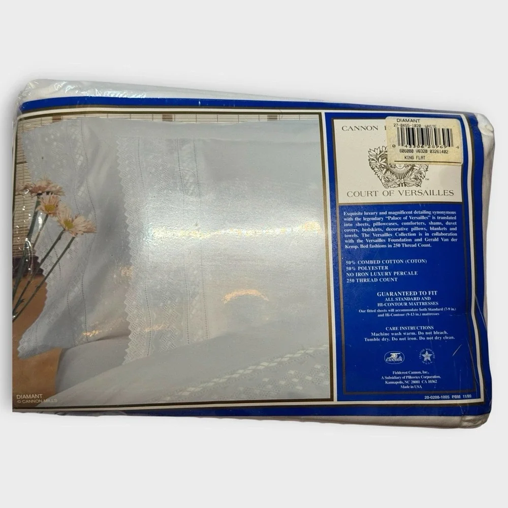 Vintage NEW Cannon Royal Family Court of Versailles White King Flat Sheet USA